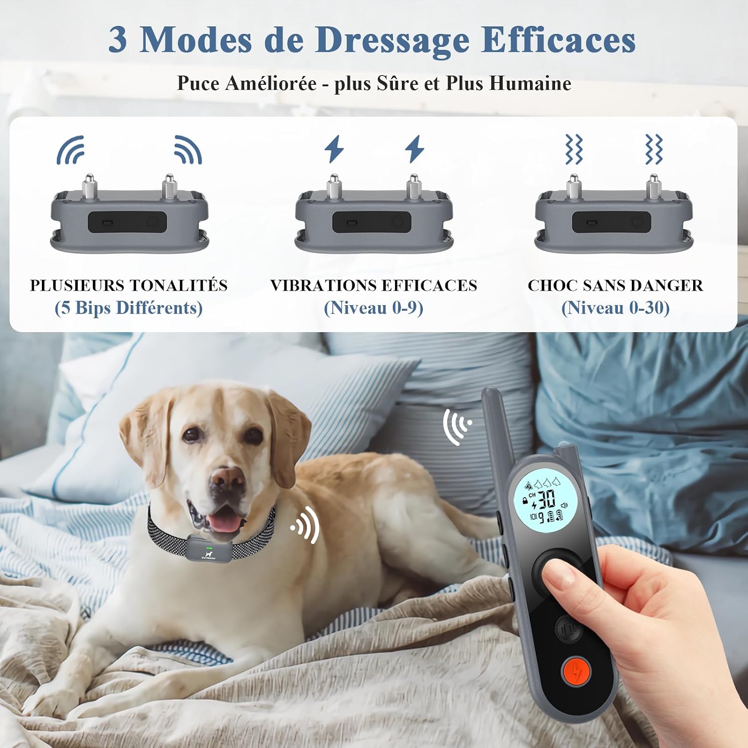 Dog Training Collar with Remote 1200M, Shock Collar with 3 Safe Training Modes, Security Lock, Flashlight, IPX7 Waterproof Shock Collar for All Breeds, Sizes
