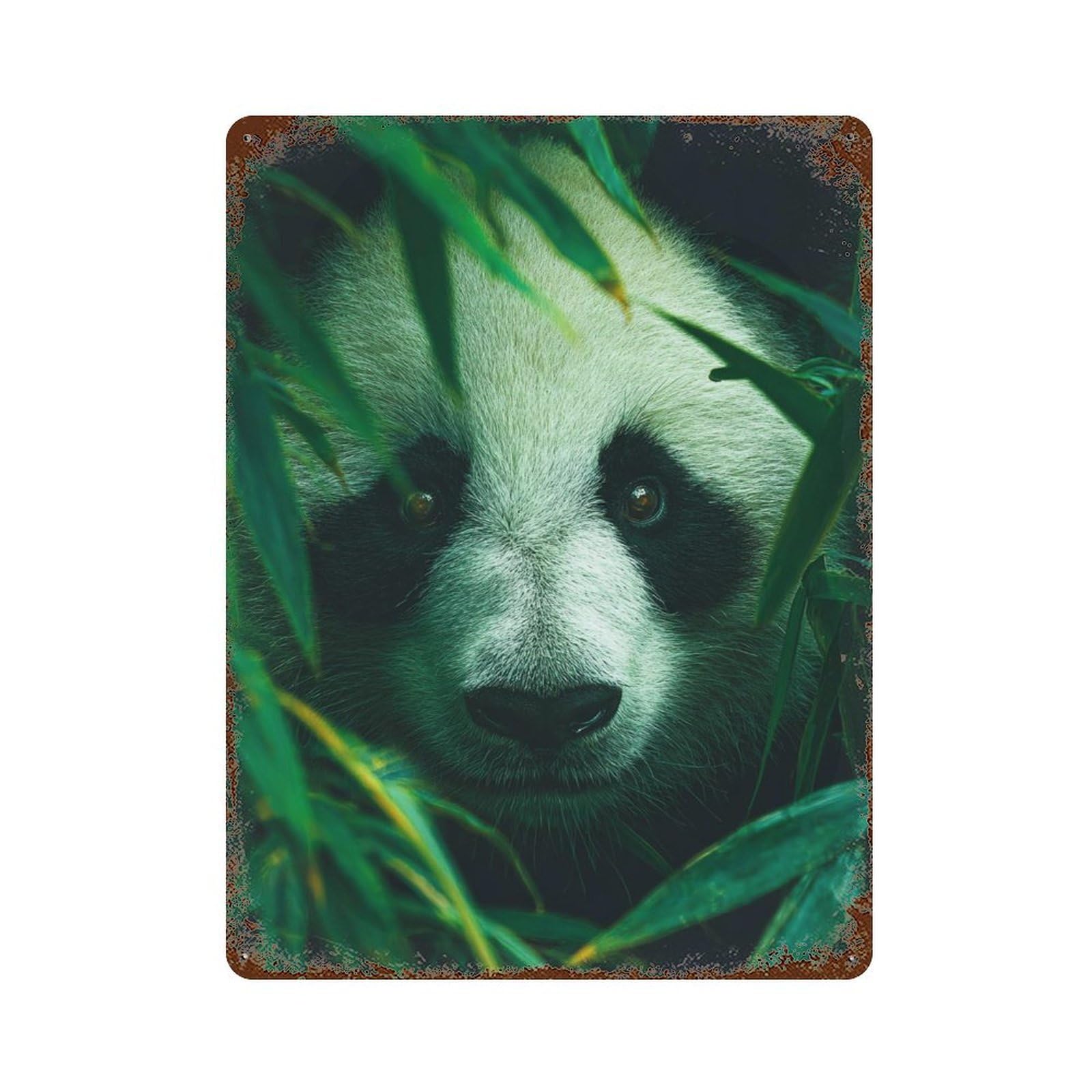 Garage Style Panda in Bamboo Forest Rusty Metal Tin Sign 15.7"x11.8", Classic Wall Plaque for Bar And Workshop