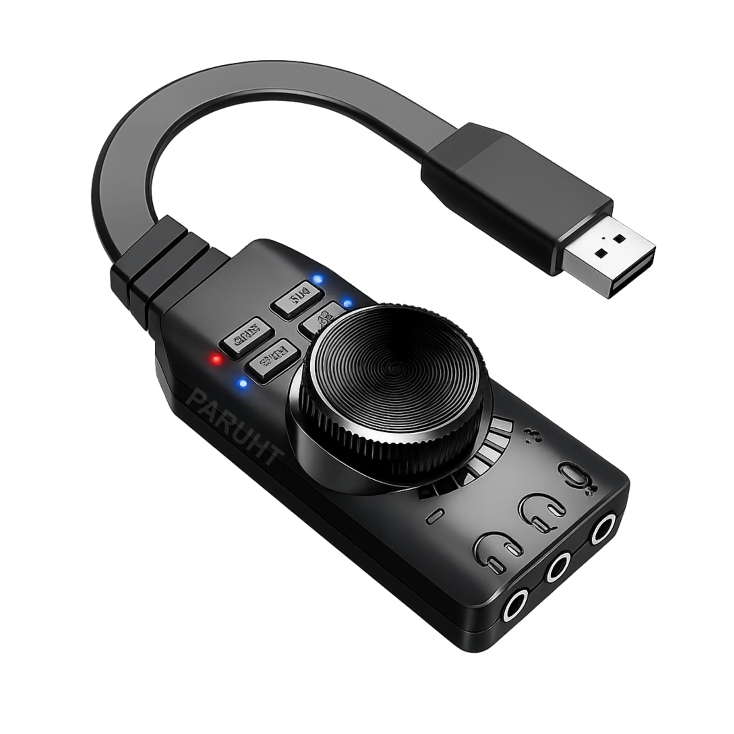 USB External Sound Card with Virtual 7.1 Surround Sound, 3.5mm Headphone & Mic Adapter, Plug and Play DAC Audio Adapter for PC, Laptop, Gaming Console, Black GS3-PHT