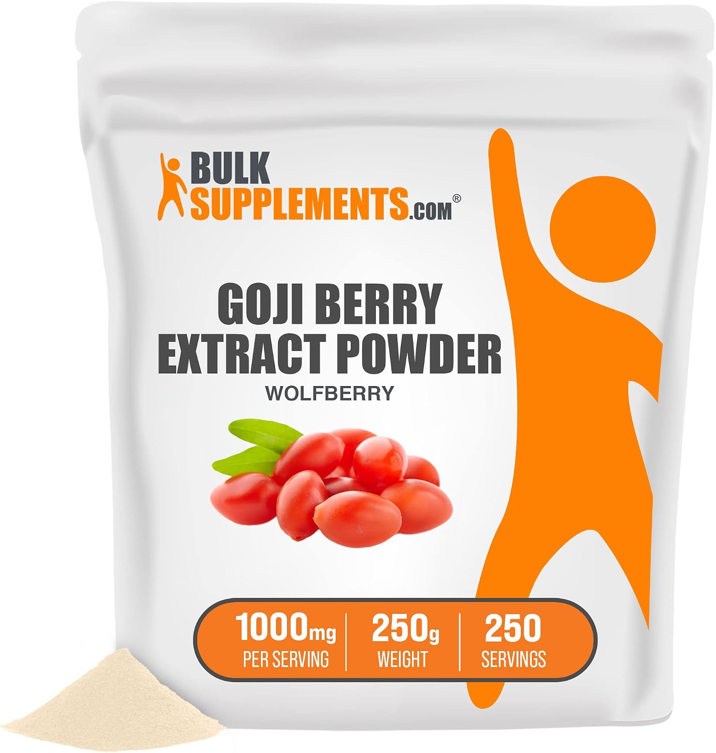 BulkSupplements.com Wolfberry Extract Powder - Herbal Supplement, Goji Berry Extract - Gluten Free - 1000mg per Serving, 250 Servings (250 Grams - 8.8 oz)