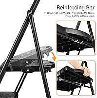 Vista 5 de Step Ladder - Taburetes plegables de 3 escalones extra grandes y anchos de 600 libras, taburetes plegables personalizados antideslizantes