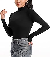 Vista 3 de MRIGNT Paquete de 2 camisetas de manga larga con cuello alto para mujer