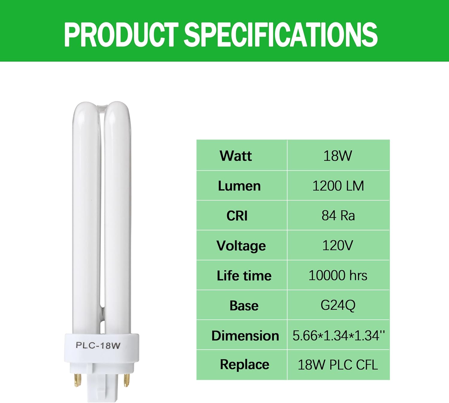 FDS18E35/4 CFL Light Bulbs for Panasonic, 4 Pin G24q-2 Base 18W 3500K Double Tub, Compact Fluorescent Light Bulbs 4Pcs