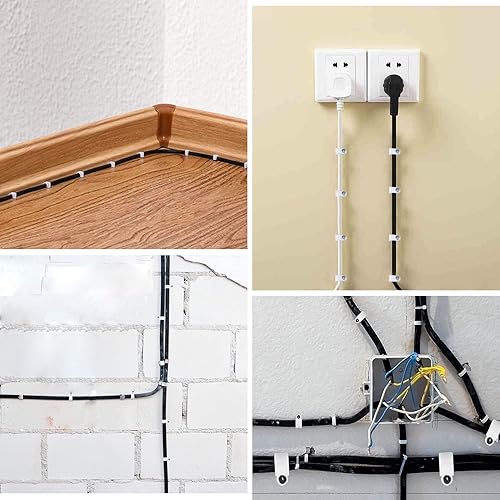 Miniatura 7 de Clips para cables, 100 unidades, 0.394 pulgadas, clips de pared de alambre con clavos de acero, clips organizadores de gestión de cables, clips de