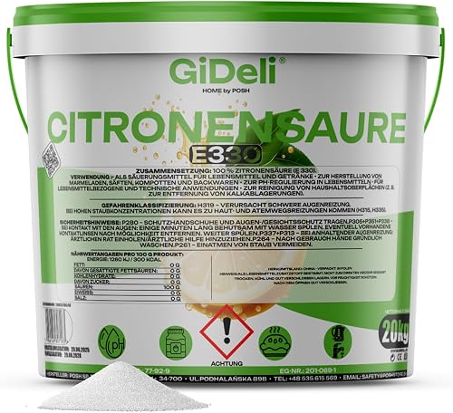 GiDeli Acide Citrique 20kg E330 Qualité Alimentaire - Pou…