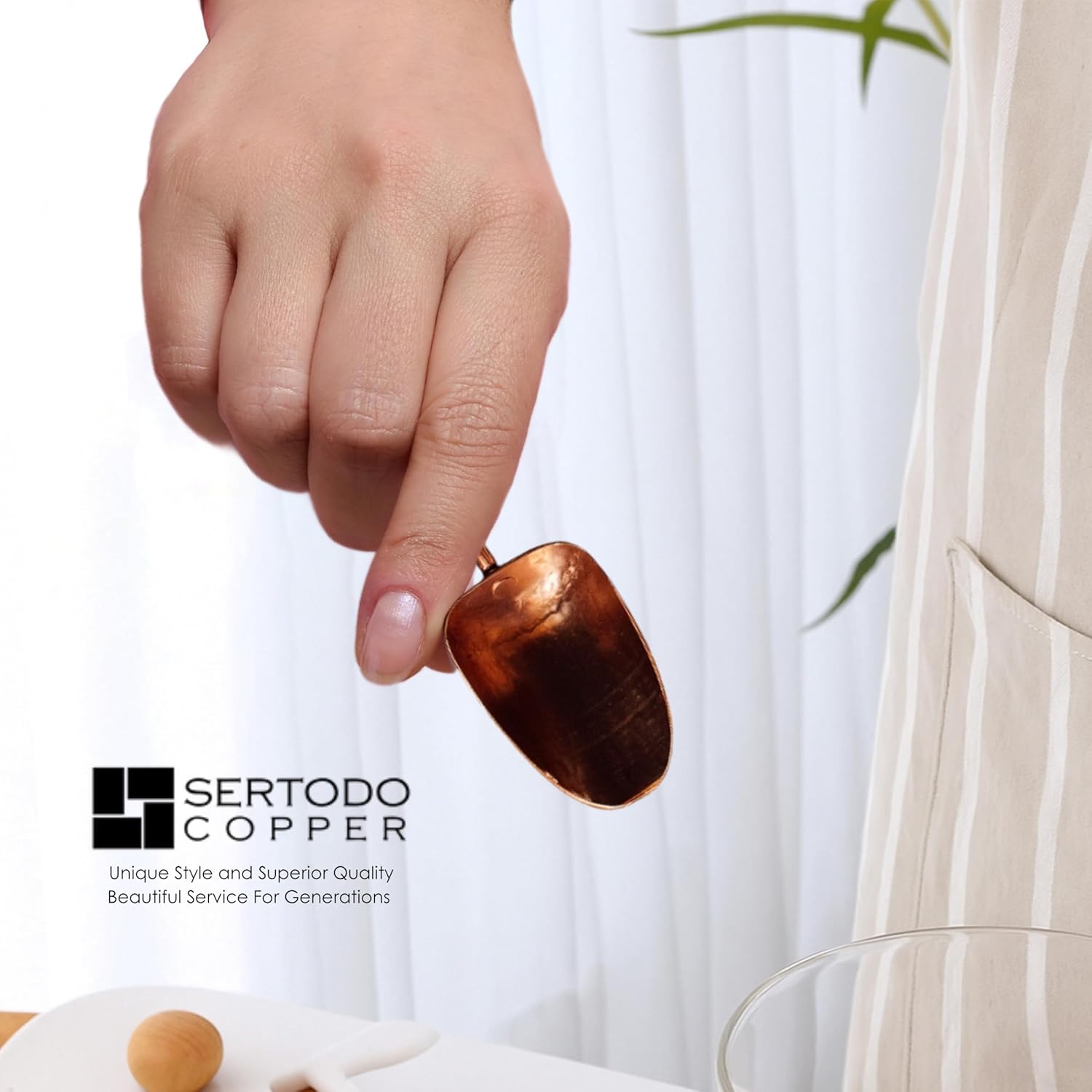 Sertodo Copper Scoop for Coffee and Spices | Solid Copper, Heavy Gauge, Hand Hammered | Copper Handle | 1oz / 2 TBSP Capacity