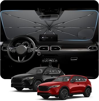 for Car Windshield Sunshade Umbrella 2018-2025 Mazda CX-5 Custom Fit Windshield Sun Protector Cover 6-Layer Heat-Resistant Fabric, Ultra-Strong Fiberglass Frame (for 2018-2025 Mazda CX-5)