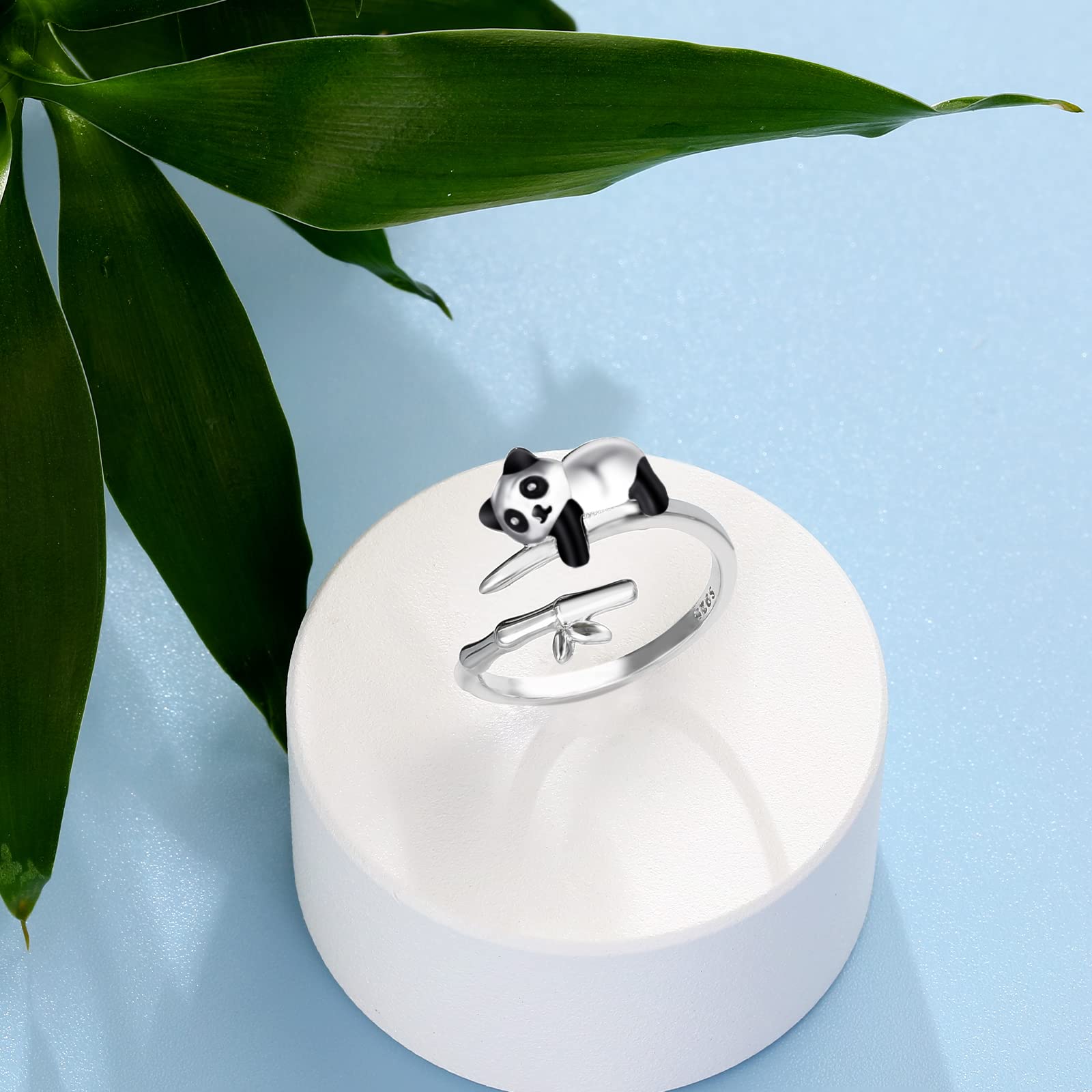 Qings Anillo Animal Ajustables Abierto para Mujer Niñas Plata de Ley 925 Gato Perro Huella Pez Koi Carpa Delfin Anillo Pulgar Animal Mapache Panda Oso Lindo Navidado Joyería Regalos para Hija Madre