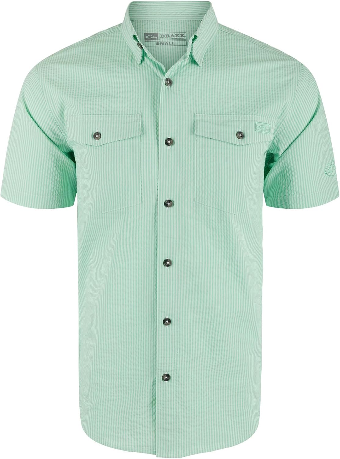 Drake Waterfowl Men's Frat Seersucker Striped Button-Down Short Sleeve Shirt - Quick-Drying Fabric, UPF 30 Sun Protection