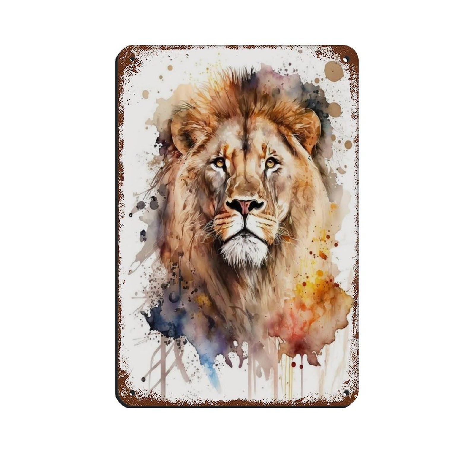 Watercolor Lion, Art Poster Retro Poster Metal Tin Sign Chic Art Retro Iron Painting Bar People Cave Cafe Family Garage Poster Wall Decoration 8x12inch(20x30cm)