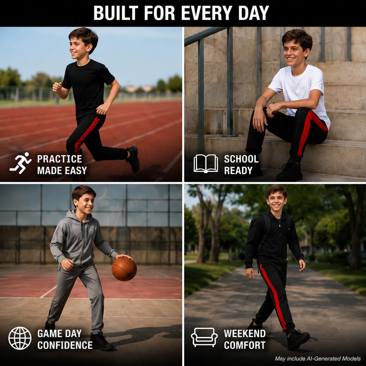 Southpole Boys Joggers - 2 Pack Performance Tricot Boys Sweatpants with Elastic Waistband - Athletic Track Pants for Training