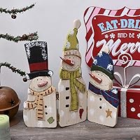 Vista 3 de Muñeco de nieve de madera Decoración de mesa Triple Muñeco de nieve decorativo Pantalla plegable de madera Señales de Navidad Centro de mesa