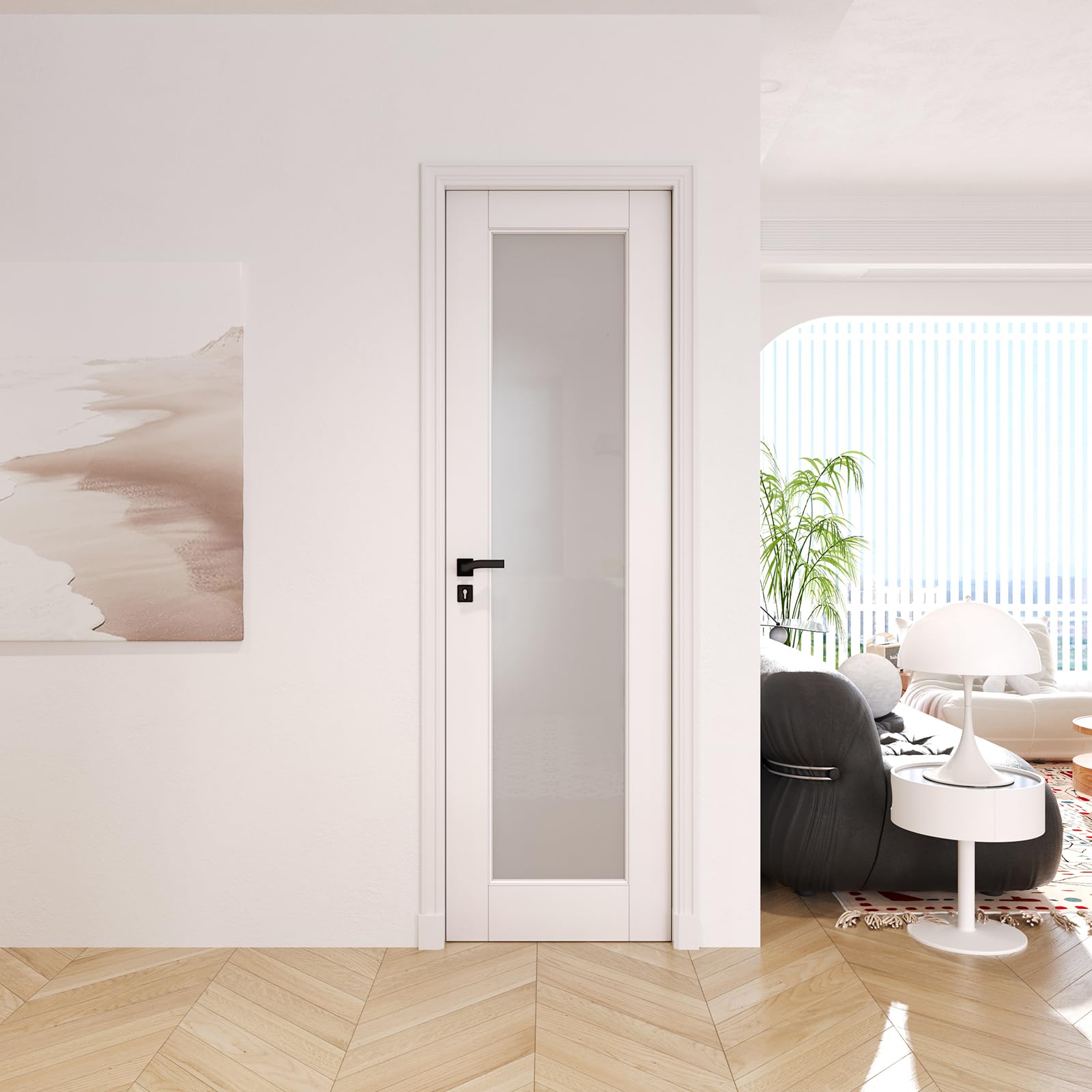 ( only door, no frame ) 24" x 80" Slab Door, Frosted Glass Interior French Door Slab, Soild Core&Pre-Finished Surface Single Panel for Living Room Pantry Laundry Closet, No Assembly Required-Shaker w/o Hardware