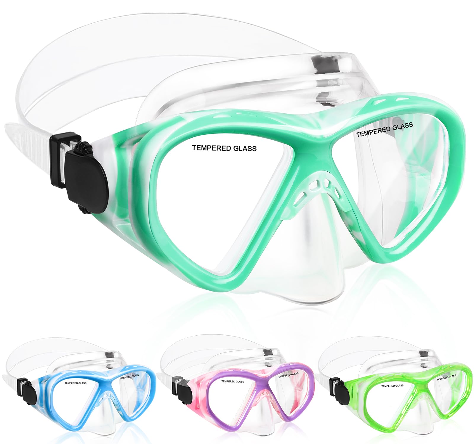 ACQCES Kinder-Schwimmbrille, Schnorchel, Tauchmaske für Jungen und Mädchen, Alter 5–15 Jahre, leuchtende Anti-Beschlag-Schwimmbrille mit Nasenabdeckung