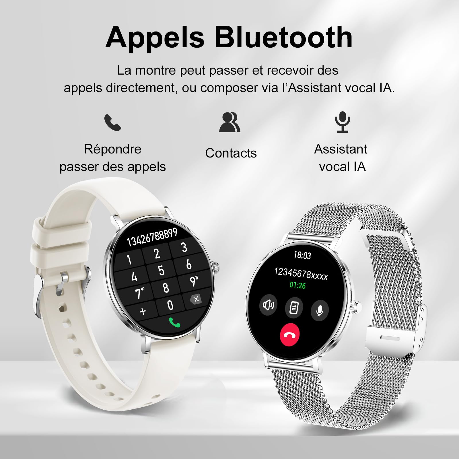 Montre Connectée Homme Femme Unisexe 2026 AMOLED 1,32" Notif App ÉTanche Bluetooth Santé Health Tracking Sport Slim Ultra-Thin Petite Ronde Android iOS (Argenté)