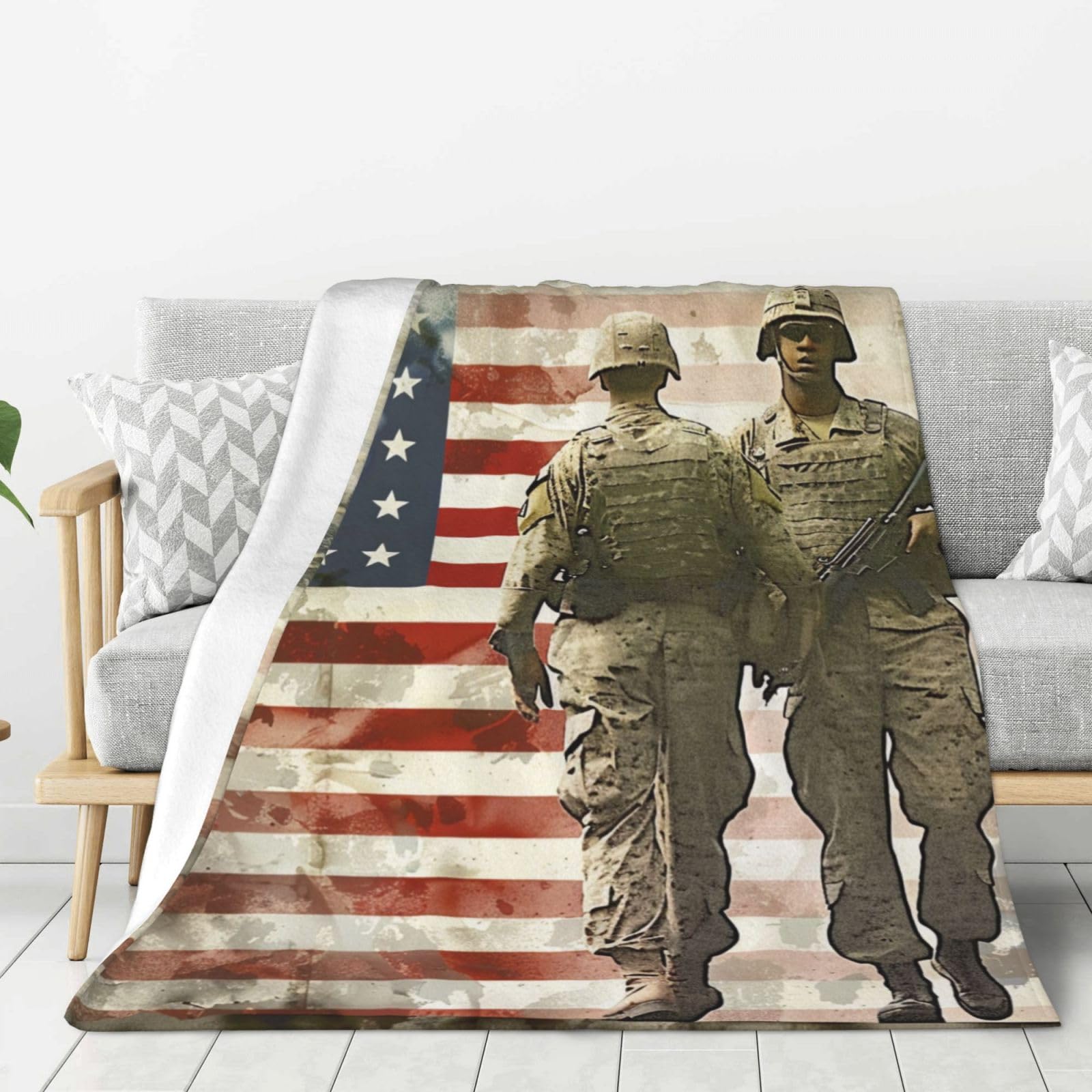 Couverture soldats militaires américains flanelle plaid chaud commémoratif