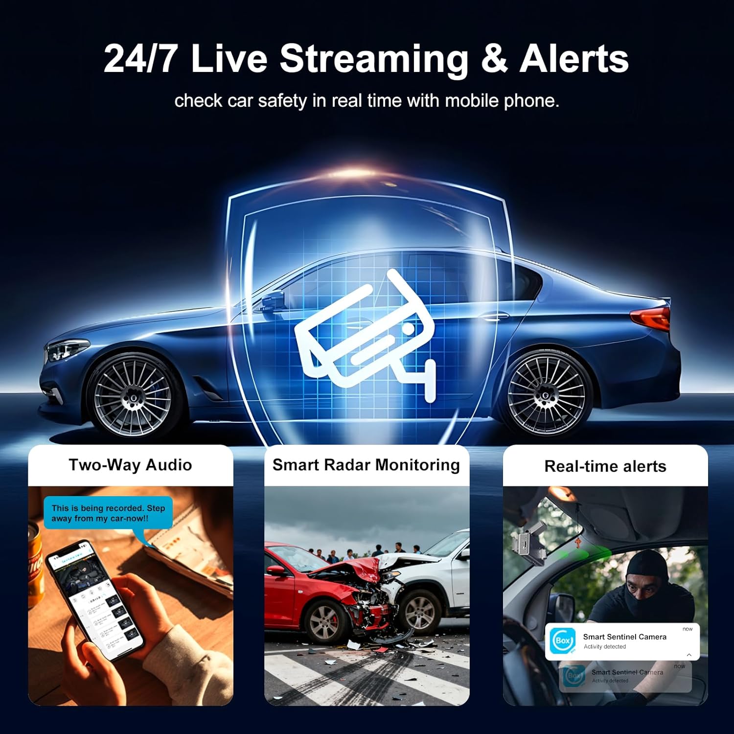 4G LTE Car Dash Cam Front and Rear,Car Camera with SIM Card (No WiFi),64GB SD Card,Dashcam with Night Vision,Remote Live-View,24/7 Parking Mode,Radar Motion Detection,GPS Tracking,OBD Power