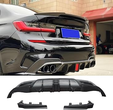 for 2019-2022 BMW 3 Series 330i M340i G20 M Sport Rear Diffuser w/LED Carbon Fiber Look