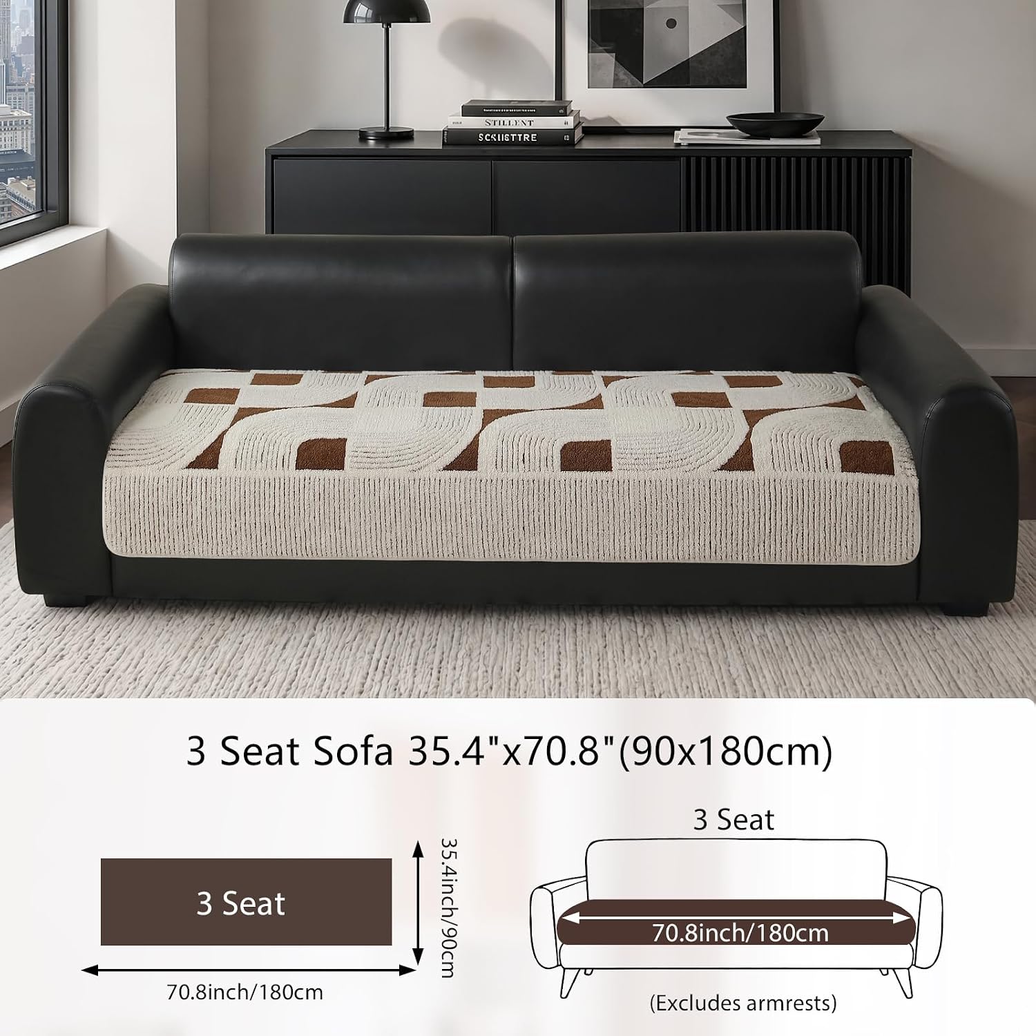 OHSIO Geometric Couch Cover, Sofa Seat Cushion Cover(Brown,35''x 70.8'')