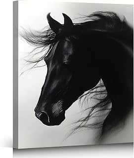 ZERILYN Horse Canvas Wall Art Elegant Black Horse Canvas Prints Modern Wall Decor Equestrian Artwork Pictures for Office Study Library Home Decoration