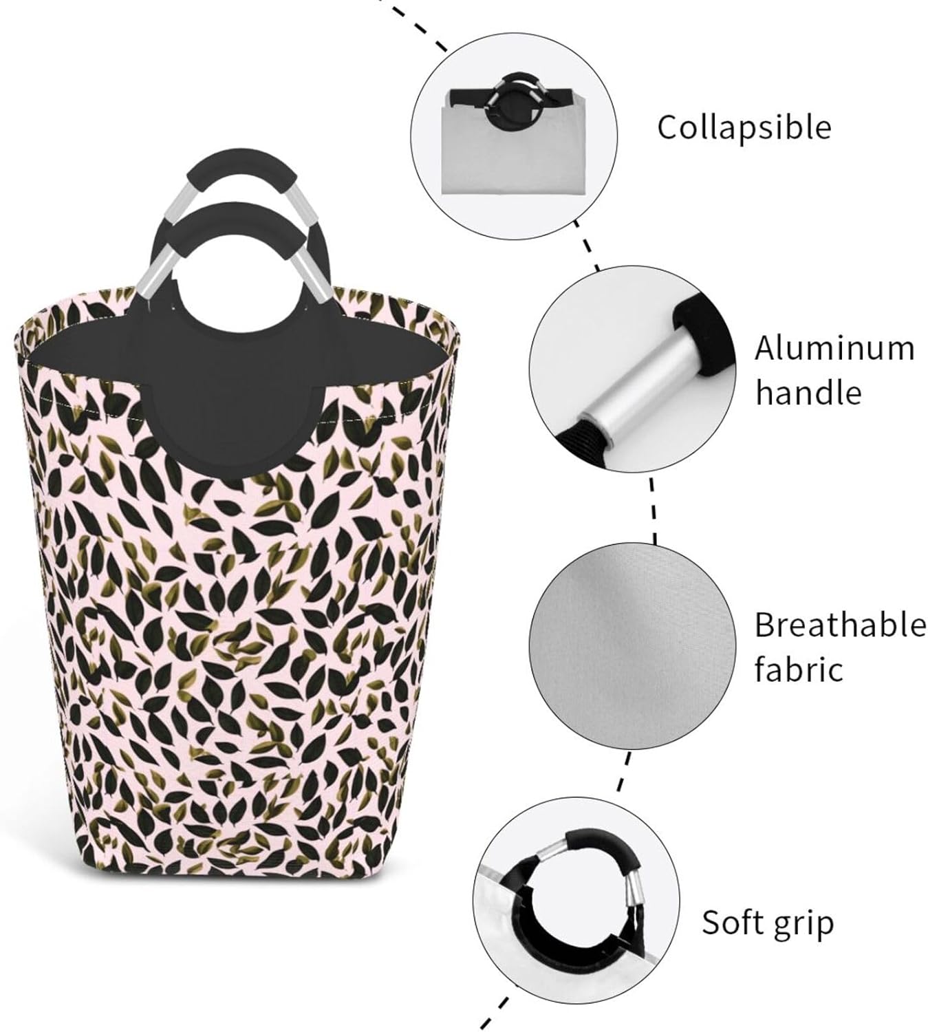 Leaf pattern Foldable storage bag, 50L capacity, suitable for laundry room, dormitory bedroom, dirty clothes storage basket.