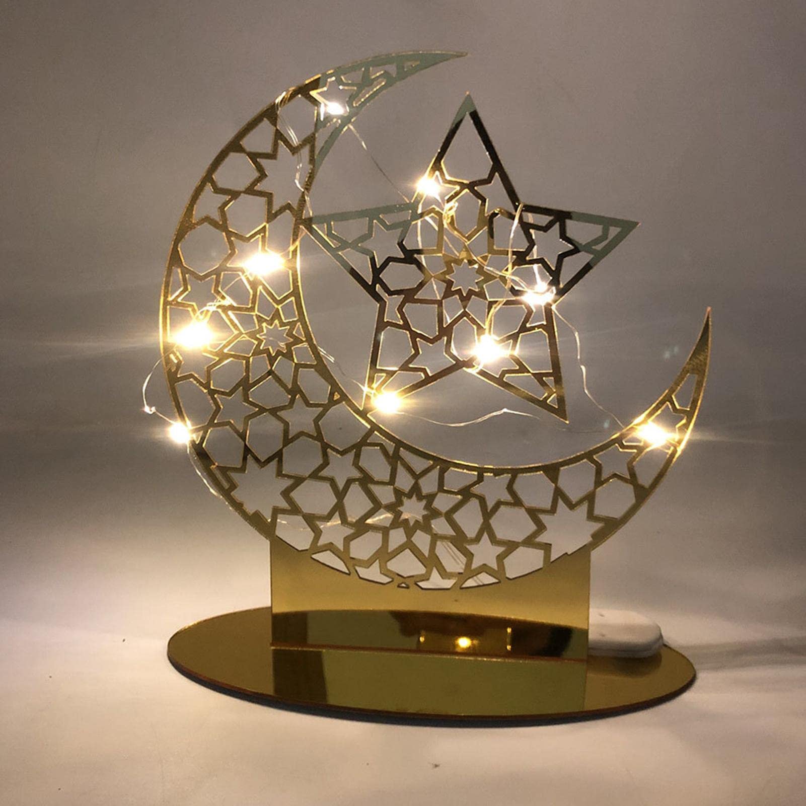 KATEA Eid Ambachten Nachtlampje, 3D Houten Handgemaakte Maan Ster LED Verlichting Decor Ramadan Mubarak Lamp Decoraties Eid Ornamenten Gift Voor Moslims Ramadan