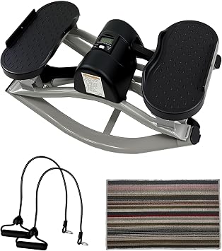 Rock Stepper Machine for Home Workout, 3D Lateral Rocking Fitness Stepper with 300lb Weight Capacity, Mini Stepper with Resistance Bands & LCD Monitor, Quiet Cardio Training Equipment