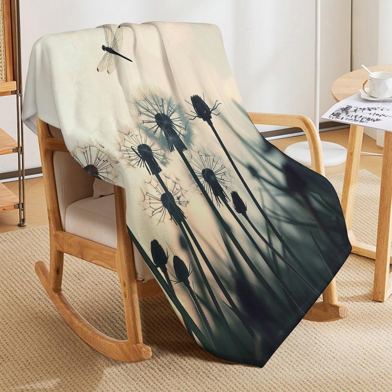 Dandelion Dragonfly Flannel Blanket Fuzzy Comfy Throw Blankets for Bed Couch Sofa Soft Cozy 280GSM 60×80 in