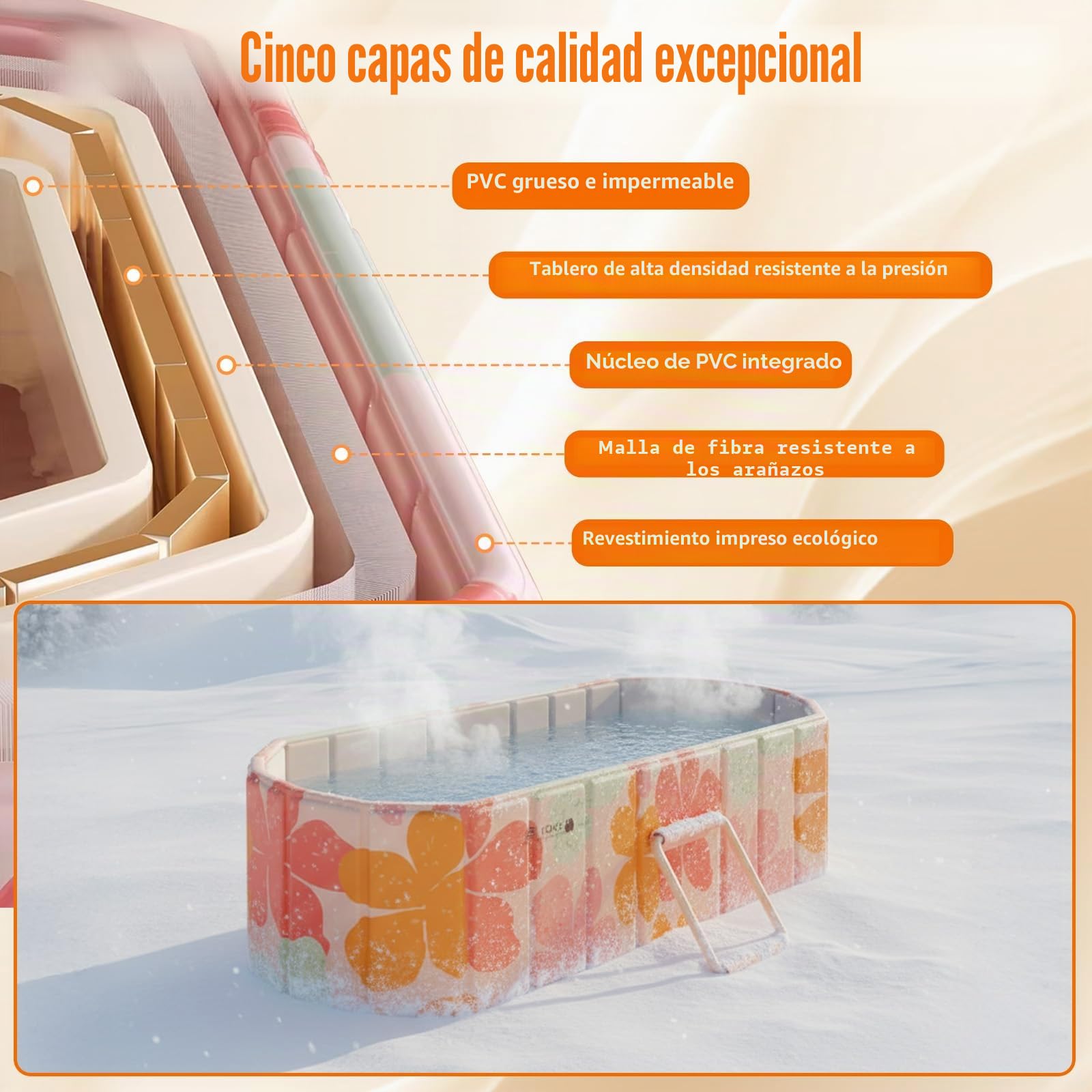 Bañera portátil para adultos: bañera de asiento plegable no inflable para mayor comodidad y relajación, bañera de hielo caliente para interiores o exteriores