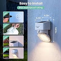 Vista 5 de Solar Wall Light Outdoor, 3000K 4000K Solar Motion Lights, 180° Adjustable Lamp Head, 2000LM Solars Security Lighting for Door, Yard, Garage, White