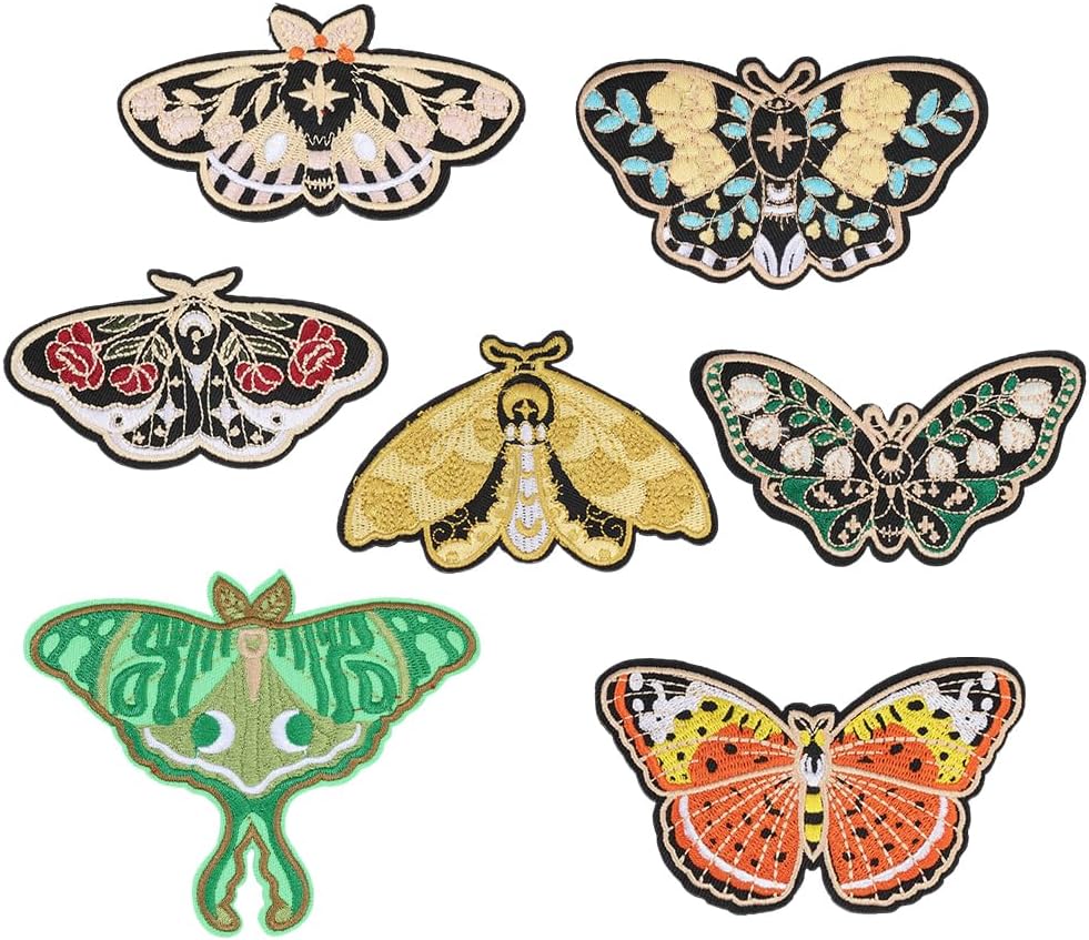 PH PandaHall 7 Styles Butterfly Moth Iron on Patches 7pcs Insect Embroidered Patch Butterfly Sew On Patches Delicate Embroidered Appliques for Hats Backpack Clothes Jeans Jackets DIY Crafts Repair