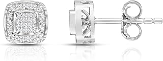 1/10 Cttw Small Diamond Stud Earrings for Women in Rhodium Plated 925 Sterling Silver Color H-I/Clarity I2-I3