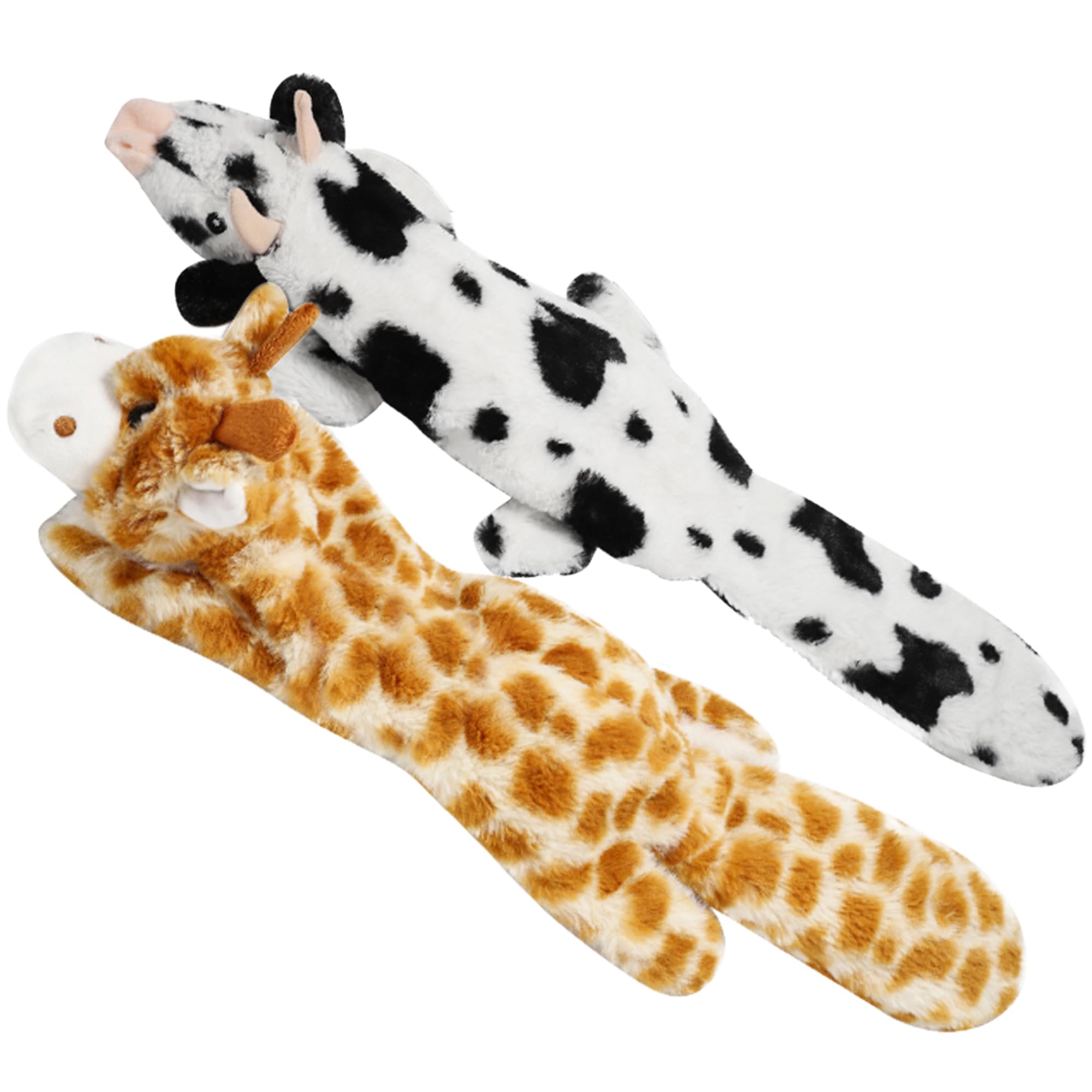 Nocciola 2 Packs No Stuffing Squeaky Dog Toys, Interactive Play Toys for High Energy Dogs, Indestructible Dog chew Toys for Small Medium Large Dogs, Cow Giraffe Set (18-22 In)