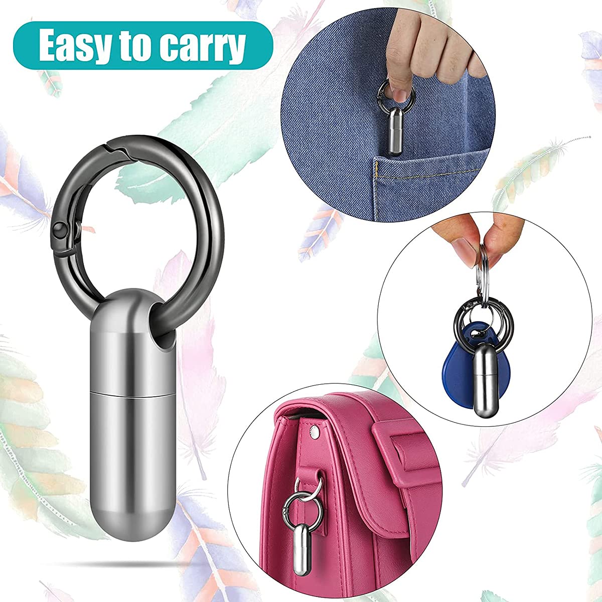 Portapillole Titanio Mini Portachiavi Portapillole Piccolo Impermeabile Tascabile Giornaliero Elegante Portatile bottiglia di pillola contenitore per campeggio, viaggio,2pack