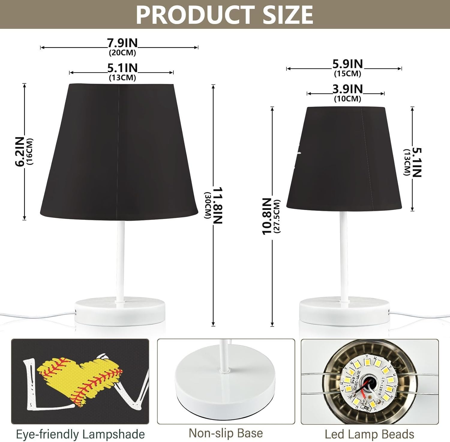 Baseball Softball Table Lamp Nightstand Lamp with Linen Fabric Lamp Shade Night Light Bedside Desk Lamp for Sleeping Bedroom Living Room Dorm Home Office