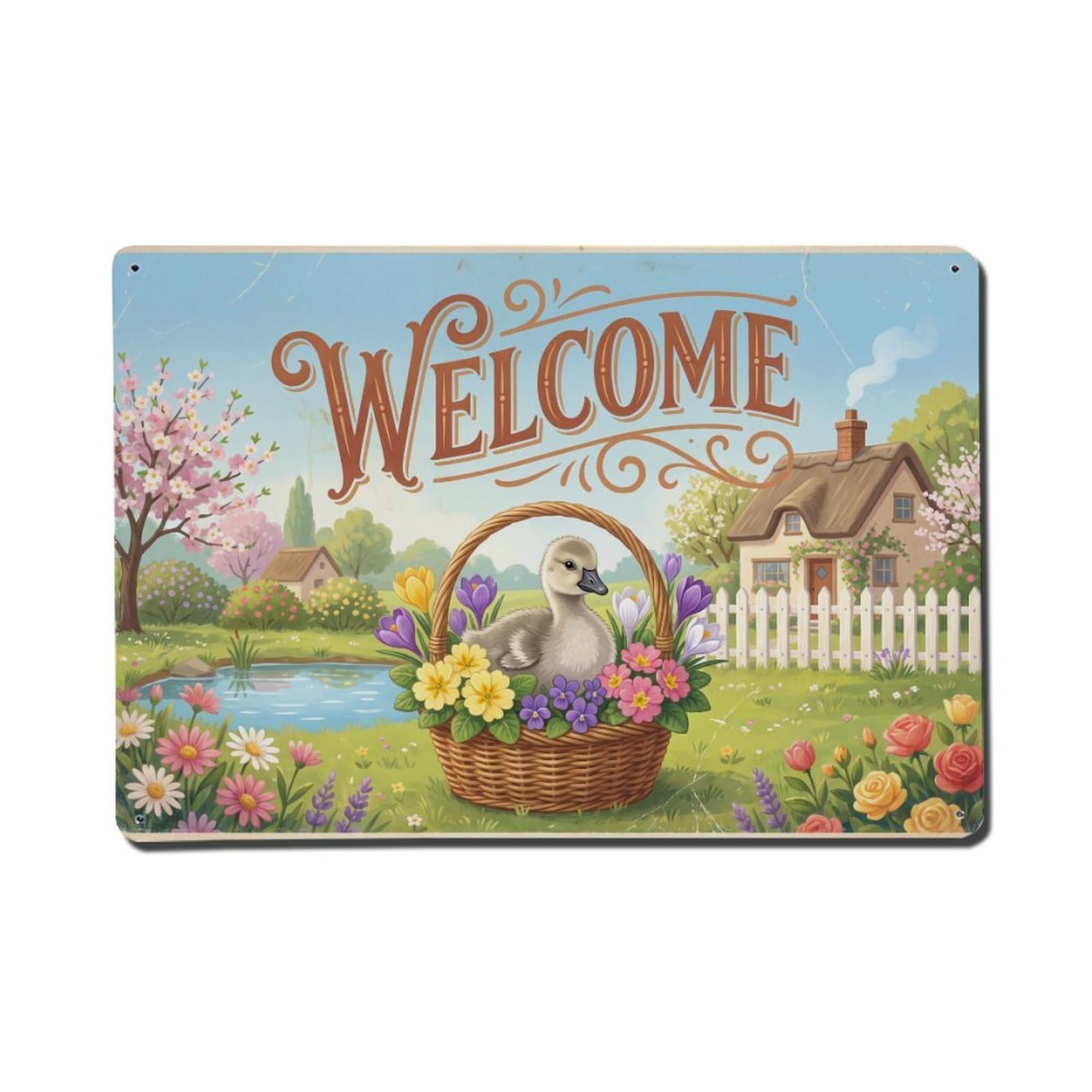 Vintage Welcome Gosling Cheerful Greetings（1） Metal Tin Sign
