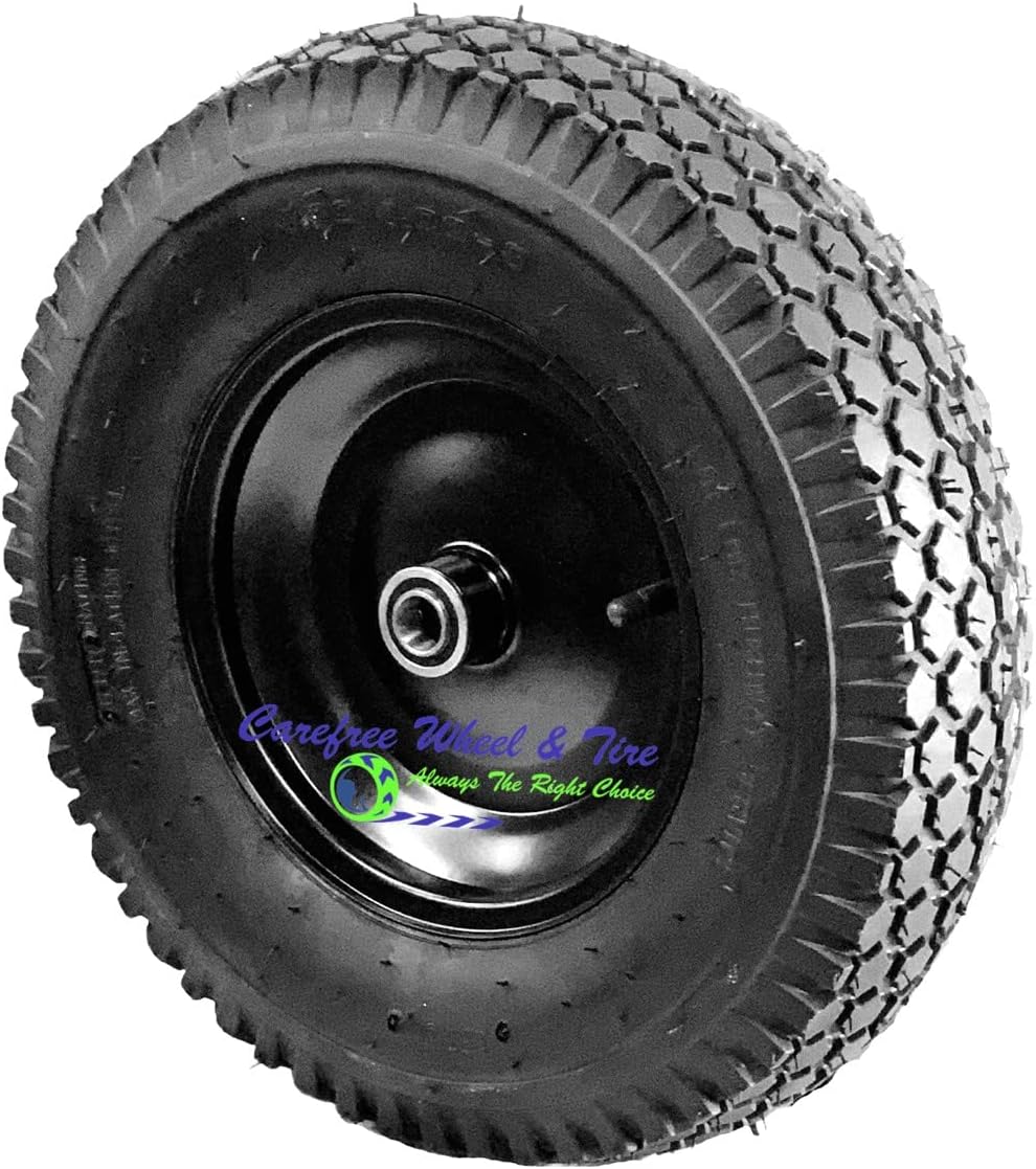 4.80/4.00-8 (16" x 4") HD PNEUMATIC Assembly, Diamond Tread Tire. Carefree Brand (4" Center Hub / 1" Bushing)