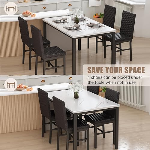 Miniatura 8 de Recaceik Juego de mesa de comedor para 4, juego moderno de 5 piezas con mesa de cocina de mármol sintético y 4 sillas tapizadas en terciopelo, juego