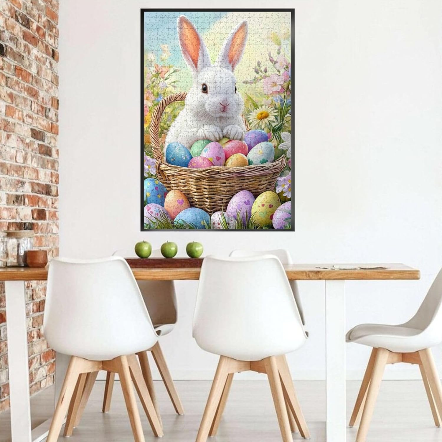 Easter Puzzles for Adults 1000 Pieces Eggs Bunny Jigsaw Puzzle for Adults Cute Rabbit with Spring Flowers Wooden Puzzle Easter Basket Gifts Stuffers