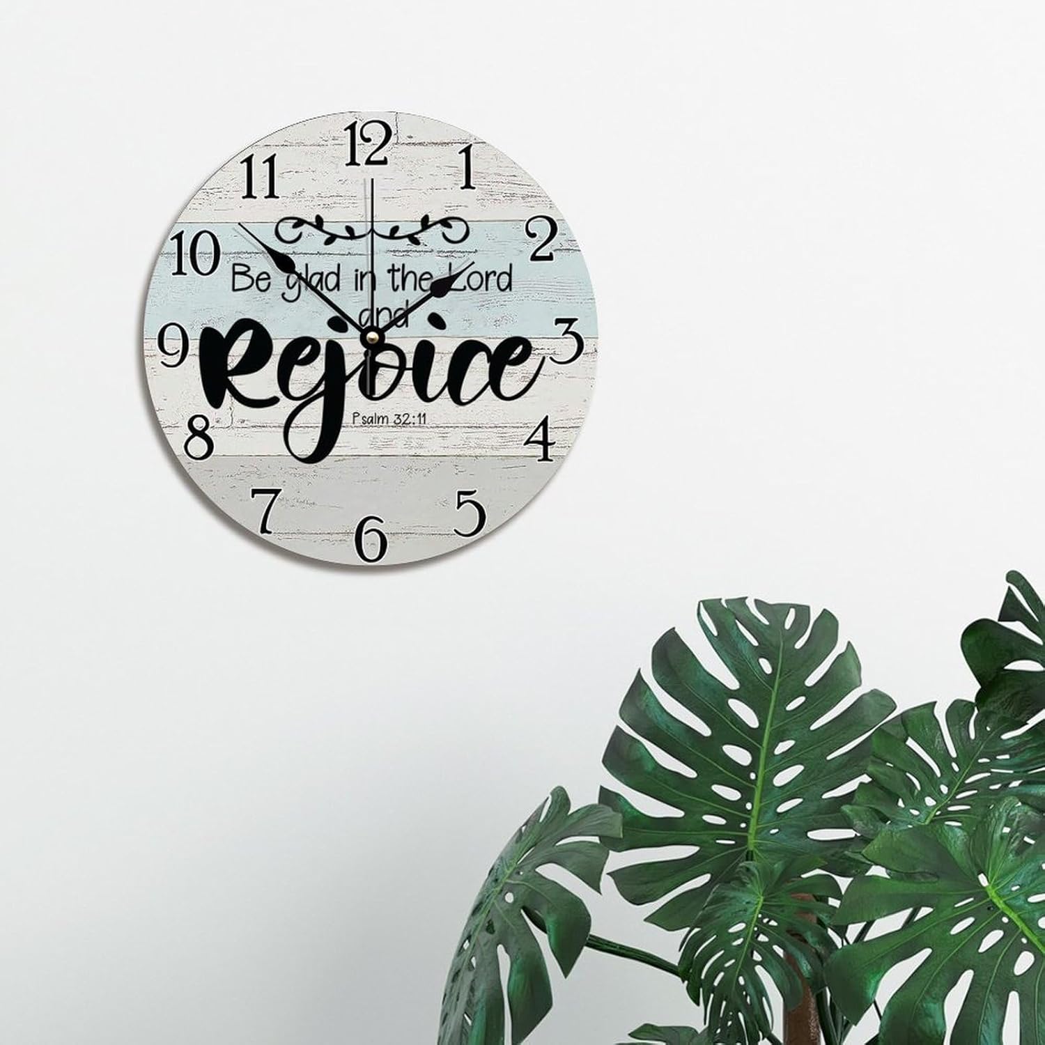 Bible Verse Wall Clock Be in The Lord and Rejoice Large Wooden Wall Clocks Battery Operated 12 Inch Silent Scripture Print Decor for Bedroom Living Room Farmhouse Wall Decor