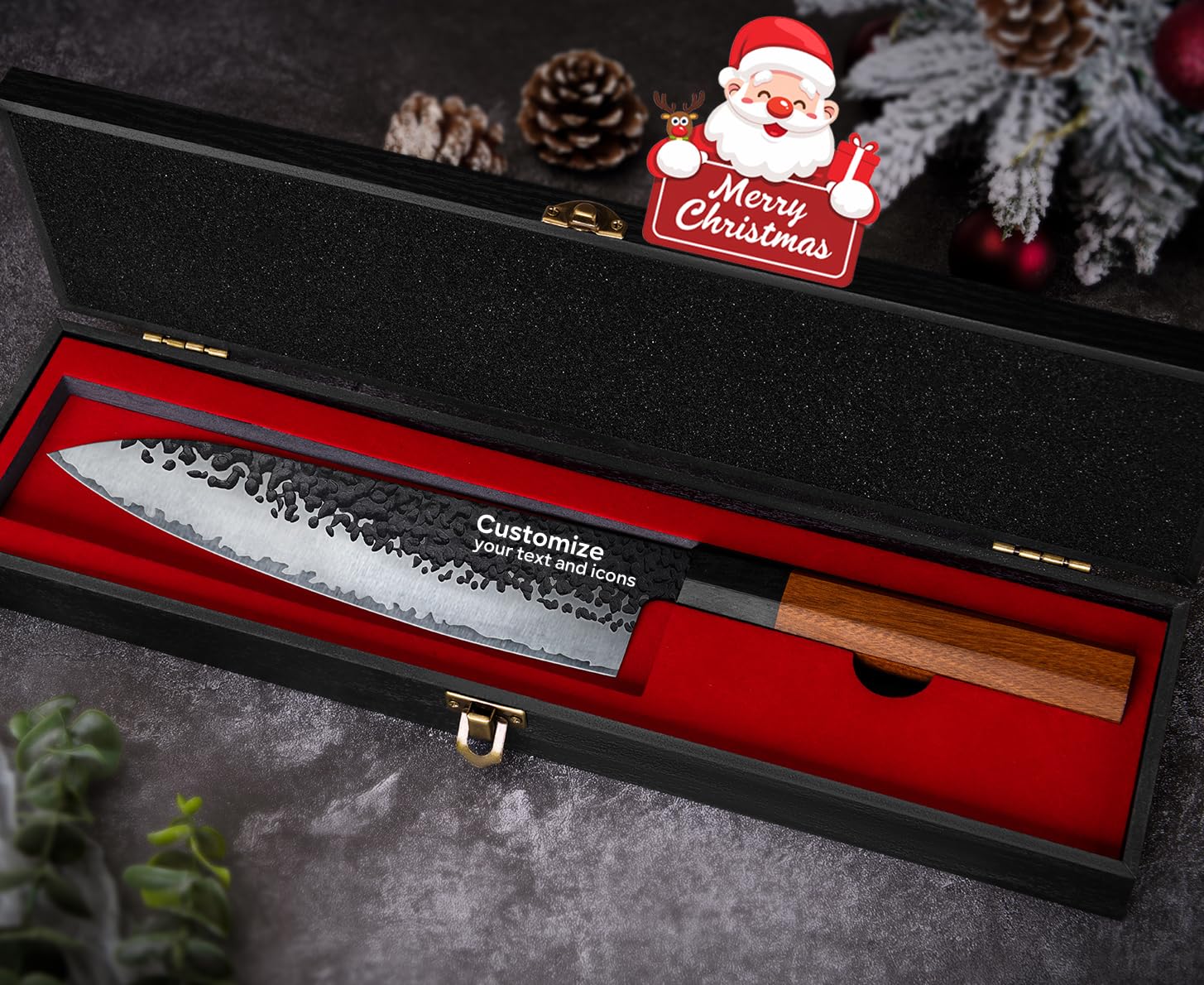 Personalized Gifts for Men Engraved Custom Japanese Knife, Hand Forged High Carbon Steel Chef Knife With Rosewood Handle, The Practical Birthday Gift for Your Loved Ones (Sandalwood Gift Box)