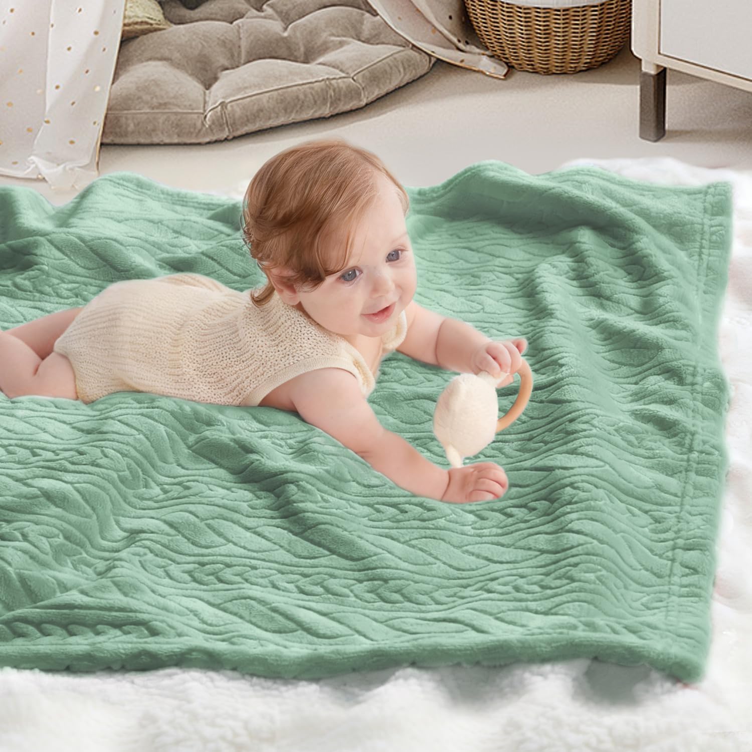 BORITAR Baby Blanket for Boys Soft Fluffy Fuzzy Blankets, Warmer Comfort 3D Lightweight Bed Blanket for Toddlers Infant Newborn and Home Decor (30x40 inch, Sage Green) - Image 5