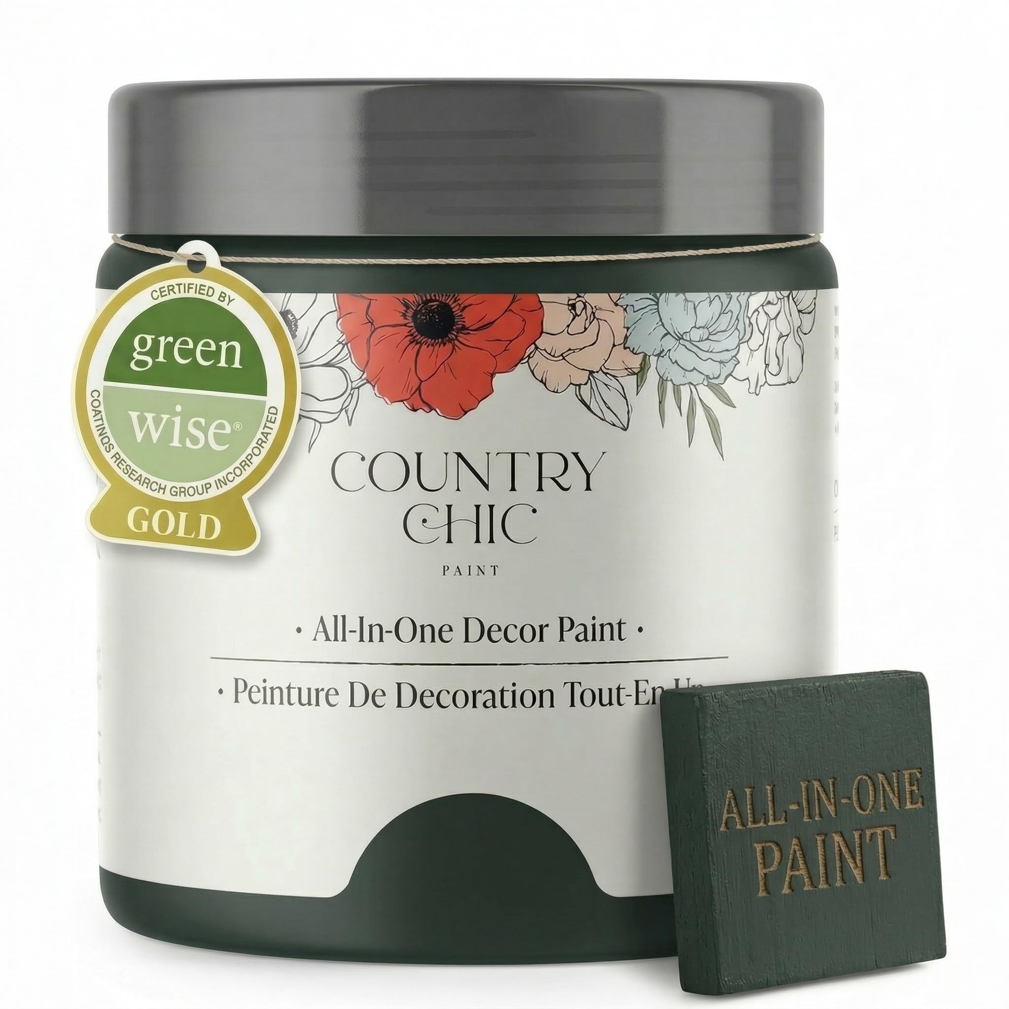 Country Chic All-in-One Chalk Paint for Furniture, Cabinets, Home Decor, Crafts, Eco-Friendly, Matte Finish, Built-In Primer &amp; Top Coat for Wood, Metal - Envious (green) Sample (4 oz)