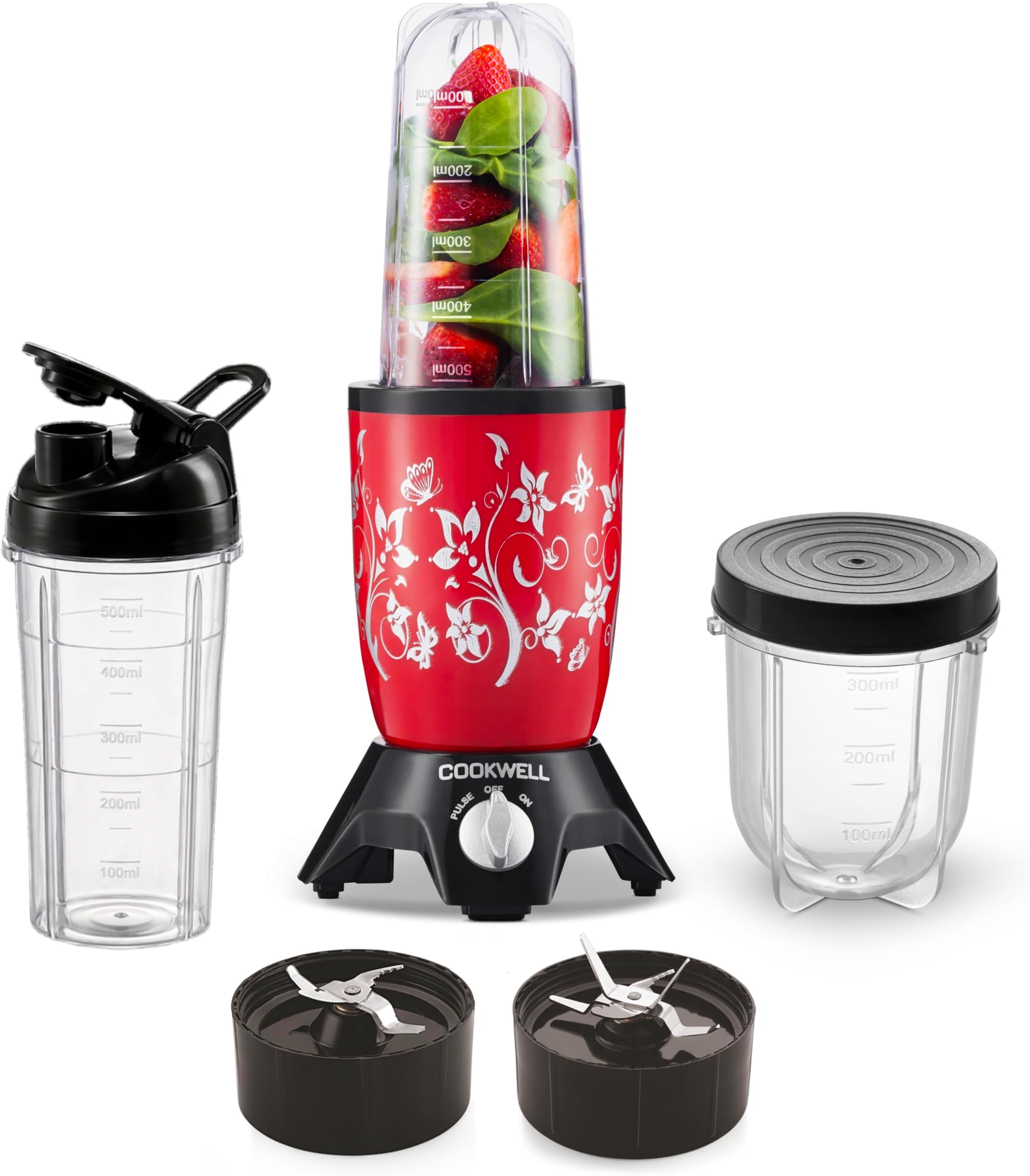 Bullet Mixer Grinder (3 Jar, 2 Blade, Red) - Copper, 600 Watts - 2 Year Warranty