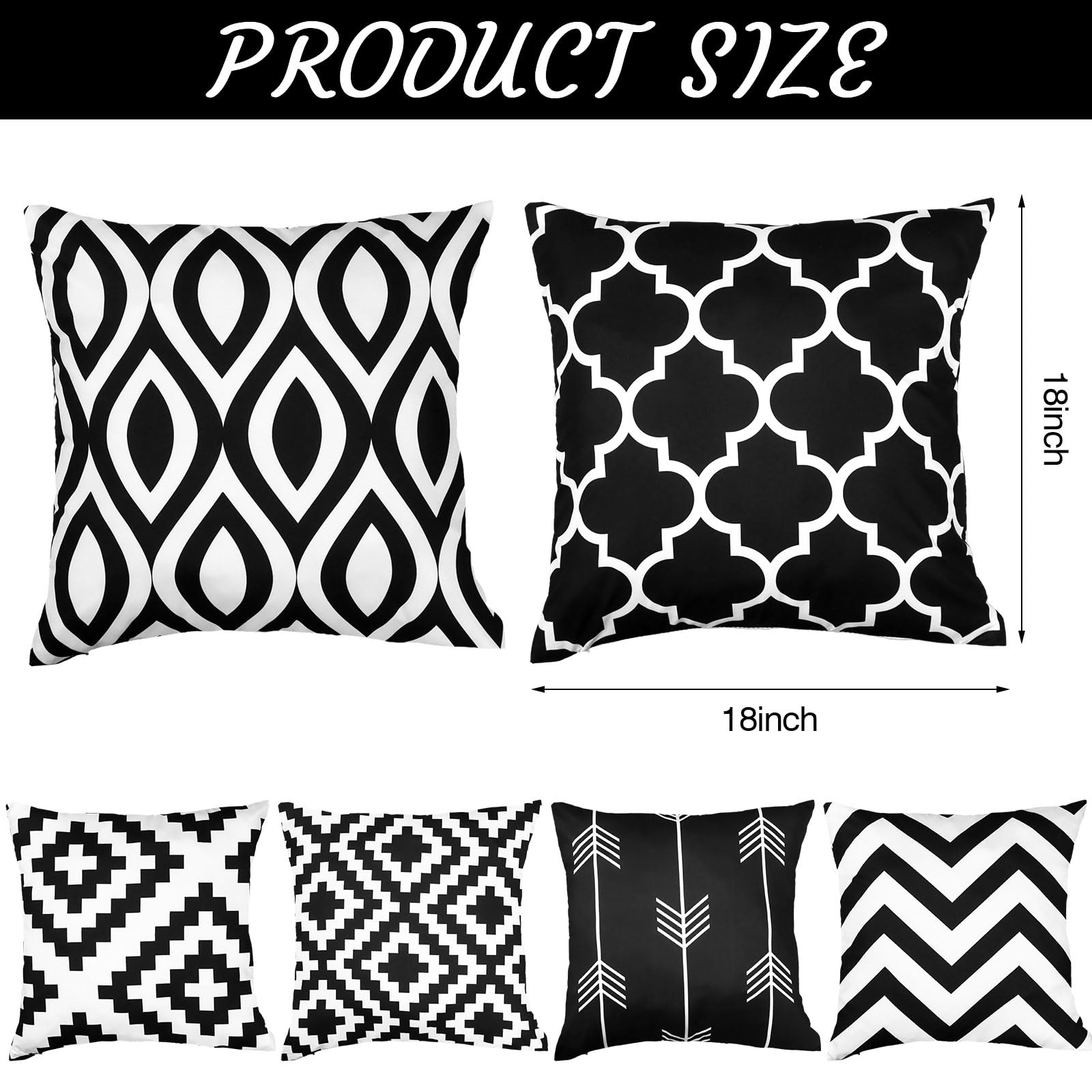 Peerless 6Pack Black White Geometric Pillow Covers 18x18 inches Simple Black White Geometric Pattern Pillowcase Decorative Throw Cushion Covers for Home Bedroom Car Sofa Couch Decor - Image 2
