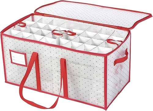 Miniatura 6 de Sattiyrch Caja de almacenamiento de plástico para adornos de Navidad con cierre de cremallera doble, la caja contribuye con ranuras para adornos