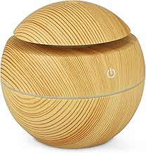 Humidifier Aroma Diffuser in Wood Look (Plastic) (Small) | Also for Fragrance Oils | 130 ml 10 x 10 x 10 cm | Humidifier Oil Lamp | Wood Design Oil Air Quality | Bedroom Living Room (Light Brown)