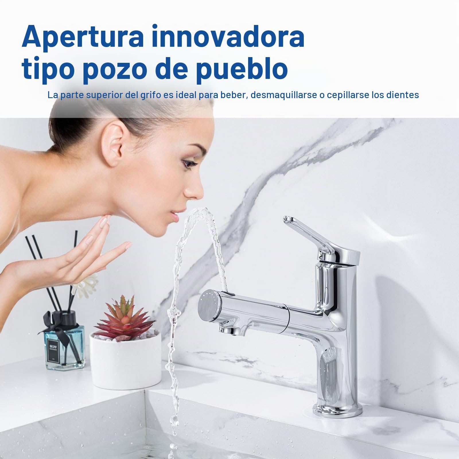 Grifo Lavabo LakeBayMZC Con Extraíble de 3 Modos,Mezclador de Lavabo de Baño,Grifos Monomando,Apto para Fregadero de Encimera,Aireador Extraíble,Agua Fría y Caliente,Cromo