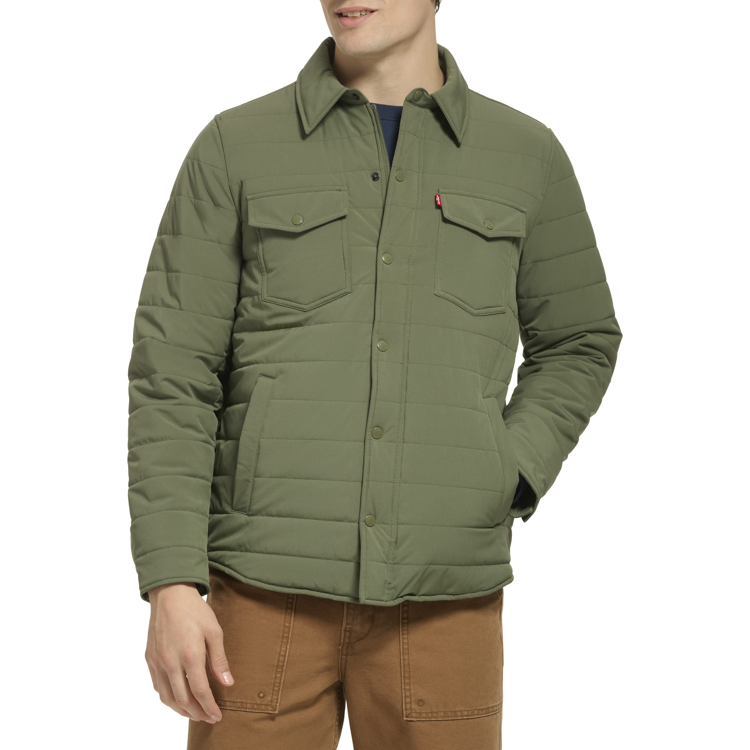 Levi's Men's Quilted Stretch Bomber Shirt Jacket, Thyme, M