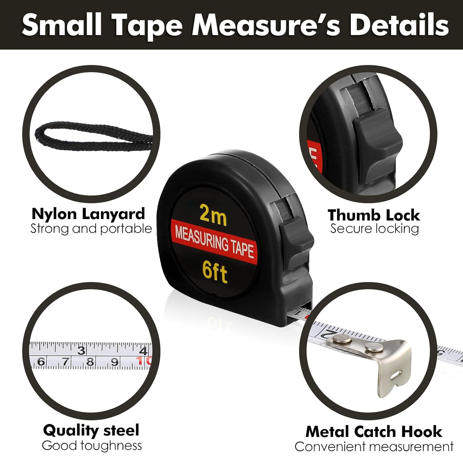 50 Pcs 6 FT Mini Tape Measure Retractable Bulk Small Measuring Tape Pocket Size Measurement Tool for Operation Christmas Items Party Favor Gifts Stuffers for Men(Black)